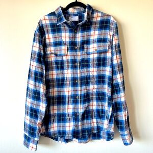 NWOT Old Navy Men Large Blue White 100% Cotton Flannel Button Down Shirt Gingham